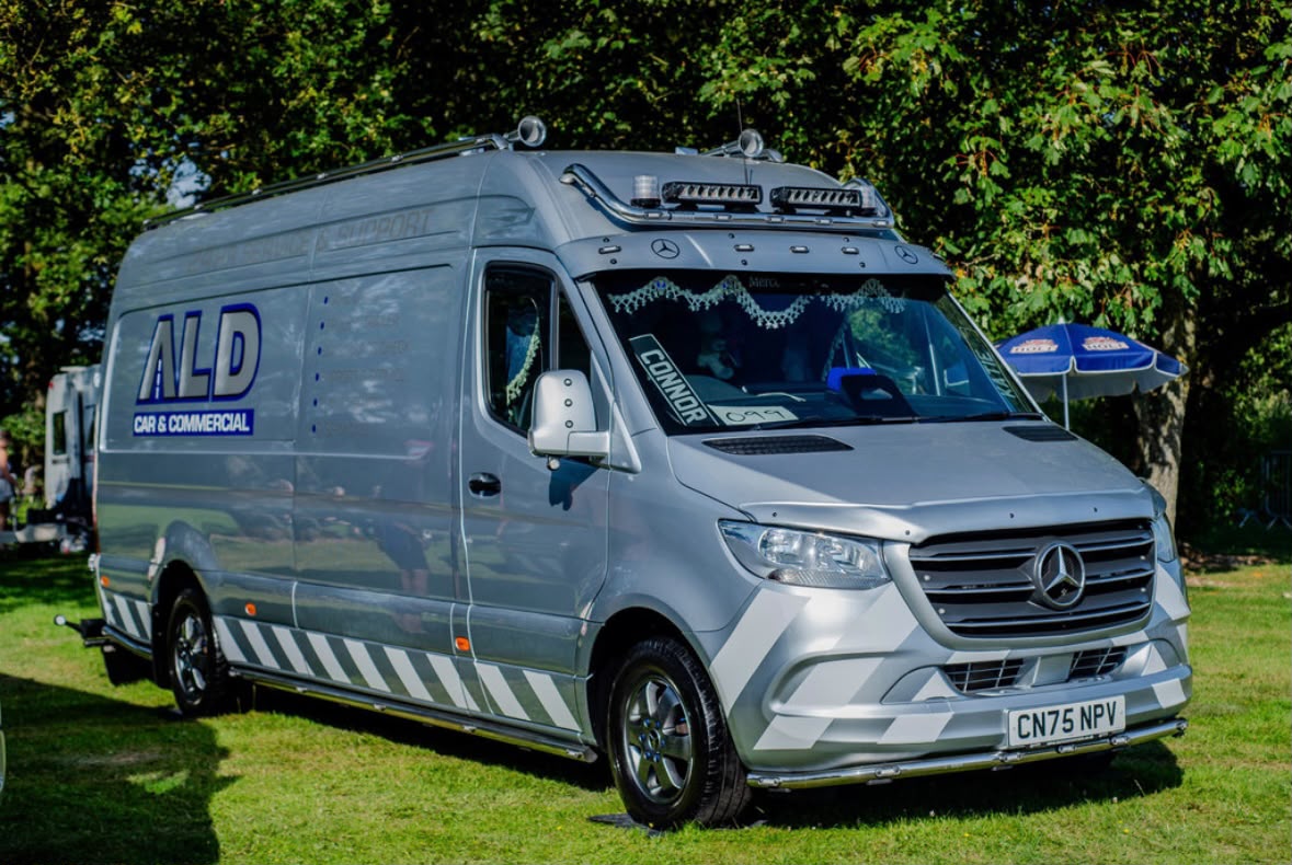 An ALD Mercedes Sprinter service van parked up on a show day, livery looking sharp